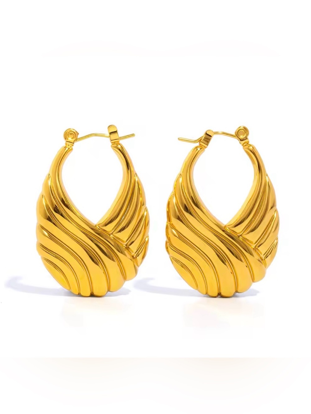 18k Gold plated Sculpted Hoop Earrings - Elegant Women's Jewelry